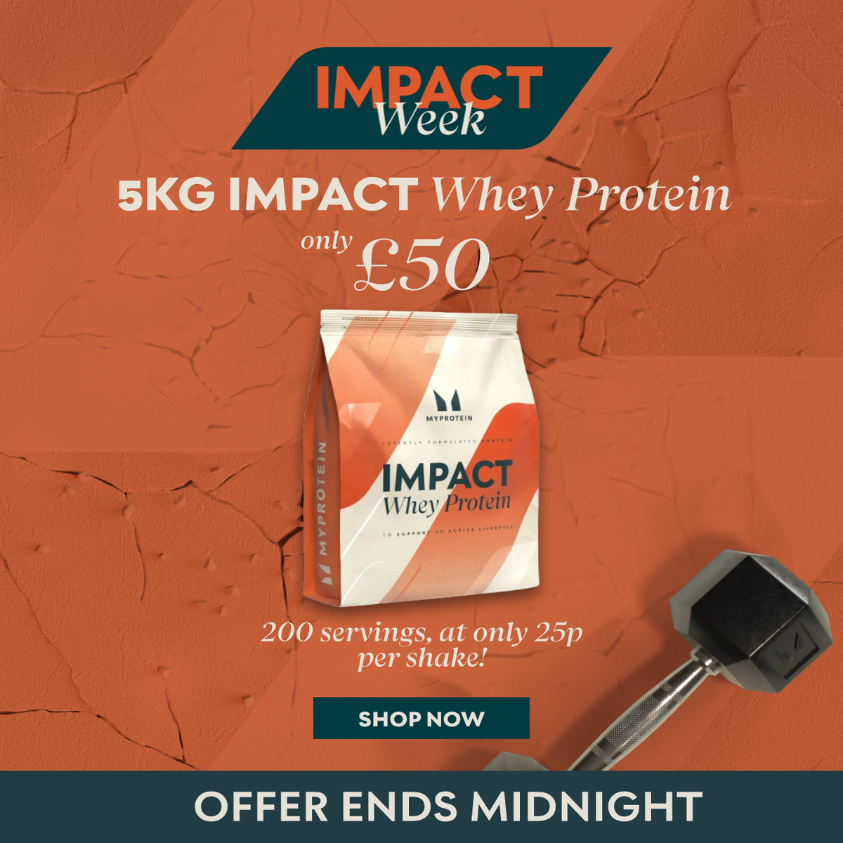 Impact Whey Protein - 5KG for only £50, 25 per shake, save £125