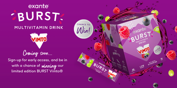 exante BURST Multivitamin Drink Vimto - coming soon. Sign up for early access