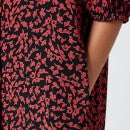 Ganni Women's Leaf Print Crepe Shirt Dress - Black/Red