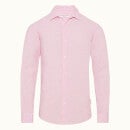Giles Linen 클래식 카라 테일러드 핏 린넨 셔츠 페일 핑크/화이트