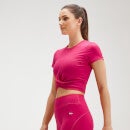 여성용 파워 숏 슬리브 크롭 탑 - 버추얼 핑크 - XS