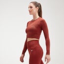 MP Women's Shape Seamless Ultra Long Sleeve Crop Top - Burnt Red