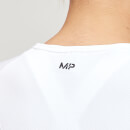 Damska krótka koszulka bezszwowa z długim rękawem z kolekcji Shape MP – biała - XXS
