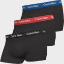 Calvin Klein Men's Cotton Stretch Low Rise 3 Pack Trunks with Contrast Waistband - B-Blue/Strawberry Field/Black