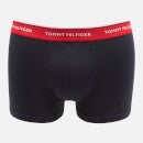 Tommy Hilfiger Men's 3 Pack Trunks with Contrast Waistband - Prim Red/Desert Sky/Moon Blue - S