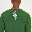 Pánske športové tričko MP Linear Mark s dlhými rukávmi a grafickou potlačou – tmavozelené - XS