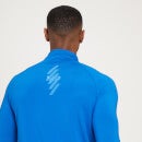 Pánske športové tričko MP Linear Mark s grafickou potlačou a štvrtinovým zipsom – tyrkysovo modré - XXS