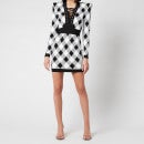 Balmain Women's Short Long Sleeve Lace Up Gingham Jacquard Dress - Noir/Blanc - FR 40/UK 12
