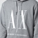 Armani Exchange Men's Large Ax Logo Hoodie - Grey Melange - S