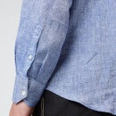 Frescobol Carioca Men's Antonio Linen Long Sleeve Shirt - Melange Blue