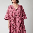 Ganni Women's Printed Cotton Poplin Dress - Shocking Pink