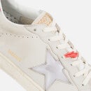 Golden Goose Men's Ball Star Leather Trainers - Beige/Red - UK 9