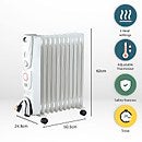 Arlec Electric Oil Filled Heater 11 Fin in White - 2500W | Homebase