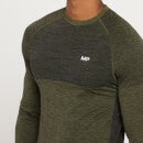 Pánske bezšvové tričko s dlhými rukávmi MP Essentials – tmavé olivové melírované - XS