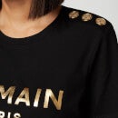 Balmain Women's Short Sleeve 3 Button Metallic Logo T-Shirt - Noir/Or