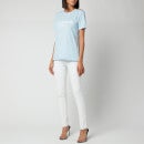 Balmain Women's Short Sleeve 3 Button Flocked Logo T-Shirt - Bleu Pale/Blanc