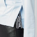 Balmain Women's Cropped Flocked Logo Detail Hoodie - Bleu/Blanc