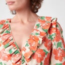RIXO Women's Lennon Dress - Medium Floral Coral Green - UK 6