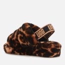 UGG Women's Fluff Yeah Slide Leopard Print Sheepskin Slippers - Butterscotch