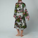 Karen Mabon Women's Stretch Silk Long Robe - Green/Pink - S/M