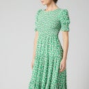 Kitri Women's Persephone Shirred Green Floral Dress - Green Floral
