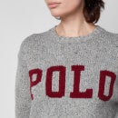 Polo Ralph Lauren Women's Large Polo Logo Sweatshirt - Grey Donegal/Wine - S