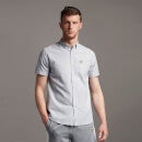 Short Sleeve Light Weight Slub Oxford Shirt - Mid Grey Marl/ White