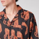 Desmond & Dempsey Men's Tiger Print Collared Shirt - Black/Orange - M