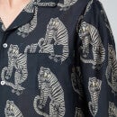 Desmond & Dempsey Men's Tiger Print Collared Shirt - Black/Cream - S