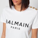 Balmain Women's 3 Button Printed Logo T-Shirt - White/Black - XS