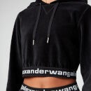 Alexander Wang Women's Stretch Corduroy Cropped Hoodie with Logo Elastic - Black - XS