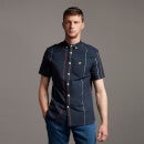 Vertical Stripe Short Sleeve Oxford Shirt - Dark Navy