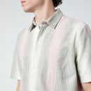 Wood Wood Men's Thor Gradient Stripe Short Sleeve Shirt - White/Olive Pink Stripes - S