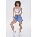 Ruched Plaid Crop Top - S