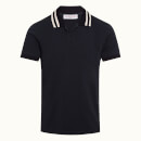 JARRETT LUXE クラシックフィット ストライプ ティップド カラー コットン ポロシャツ - インク