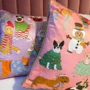 Karen Mabon Christmas Dogs Cushion - Pink - 45 x 45cm