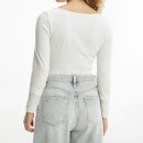 Calvin Klein Jeans Women's Repeat Logo Square Neck Ls Body - Tofu - XS