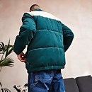 Green puffer jacket with chest stripes