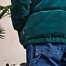 Green puffer jacket with chest stripes