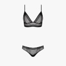 Cube Mesh Set (Longline Triangle Bra & Mini Briefs) - Black