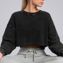 Female Mineral Washed Cropped Pullover - Black