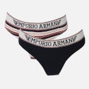 Emporio Armani Women's Campus Life Bi-Pack Brazilian Briefs - Marine/ Striped Marine - XS