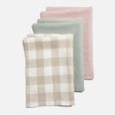 ïn home Linen Tea Towel - Sage, Pink, Natural - Set of 3