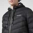 Armani Exchange Men's Zipped Hooded Drawstring Padded Jacket - Black/Grey Melange - S