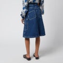 KENZO Women's Denim Mid Length Skirt - Navy Blue - UK 8