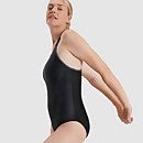 Bañador con impresión Hyperboom Rarcerback con espalda deportiva para mujer, Negro/Gris