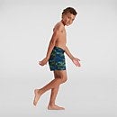 Bañador corto de 33 cm con estampado para niño, Negro/Azul