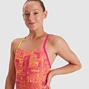Bañador anudado a la espalda con estampado para mujer, rosa/amarillo