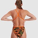 Bañador con estampado integral y espalda en V para mujer, naranja/verde