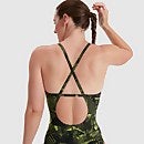 Frauen Allover Fixed Crossback Badeanzug Schwarz/Grün